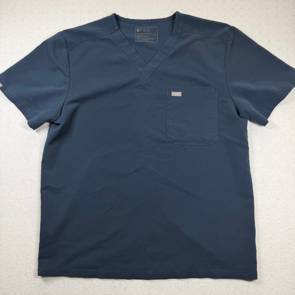 FIGS Leon Scrub Top Men’s XL Navy Blue Technical Collection V-Neck 3 Pocket